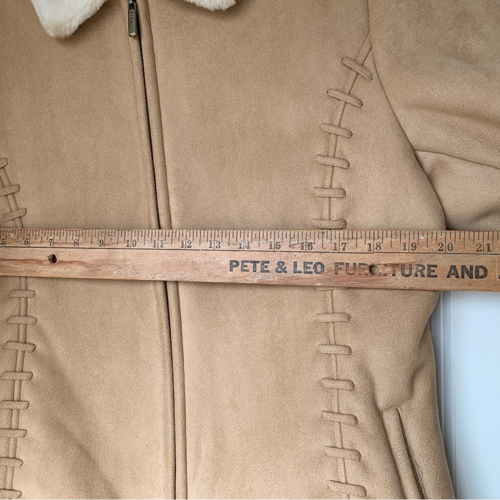 Y2K Braetan Coat Women's Faux Suede Fur Lined Pockets Tan Zip Penny Lane Sz M - Picture 12 of 15